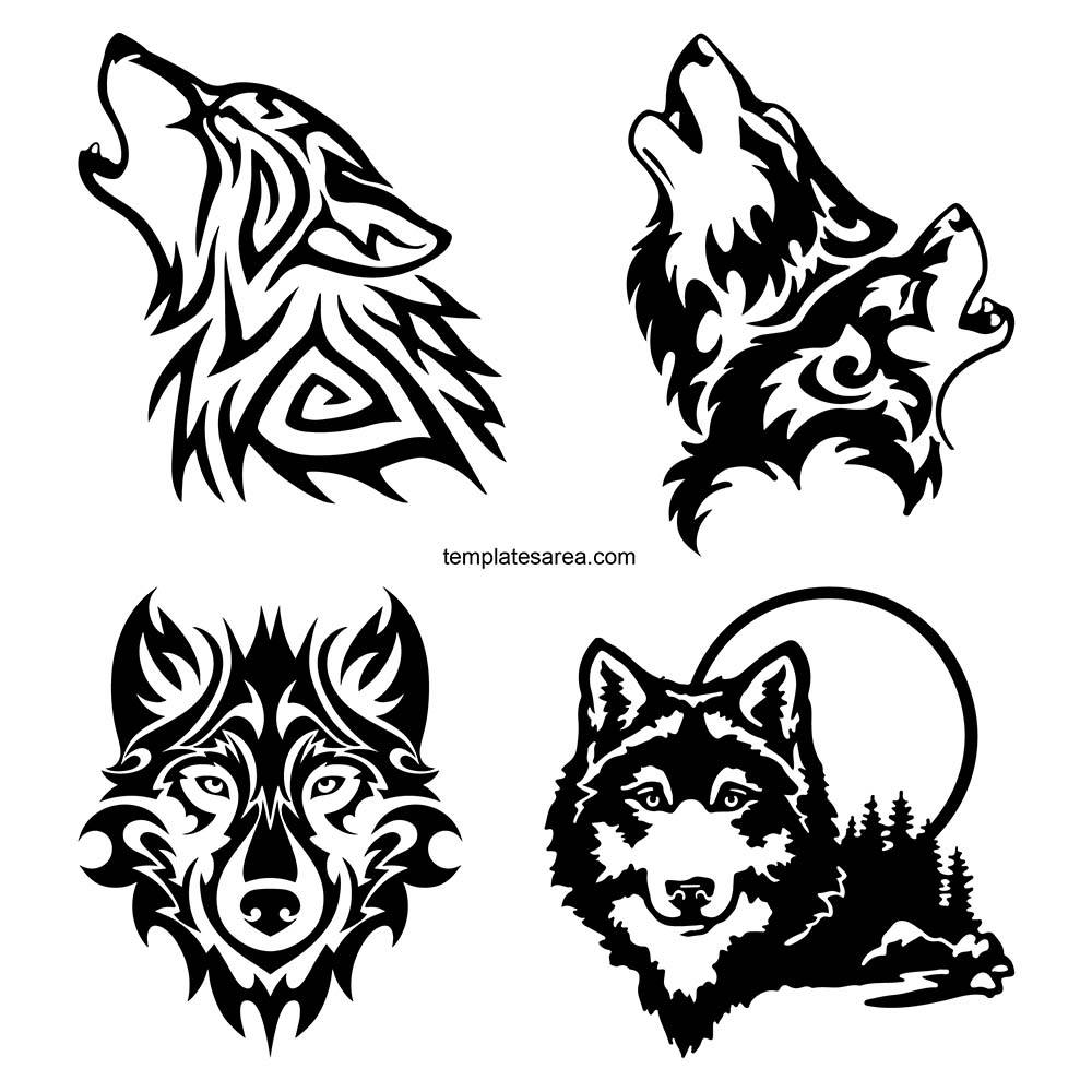 Free Wolf Head Silhouette Vectors for Graphic Design, Craft and Tattoo
