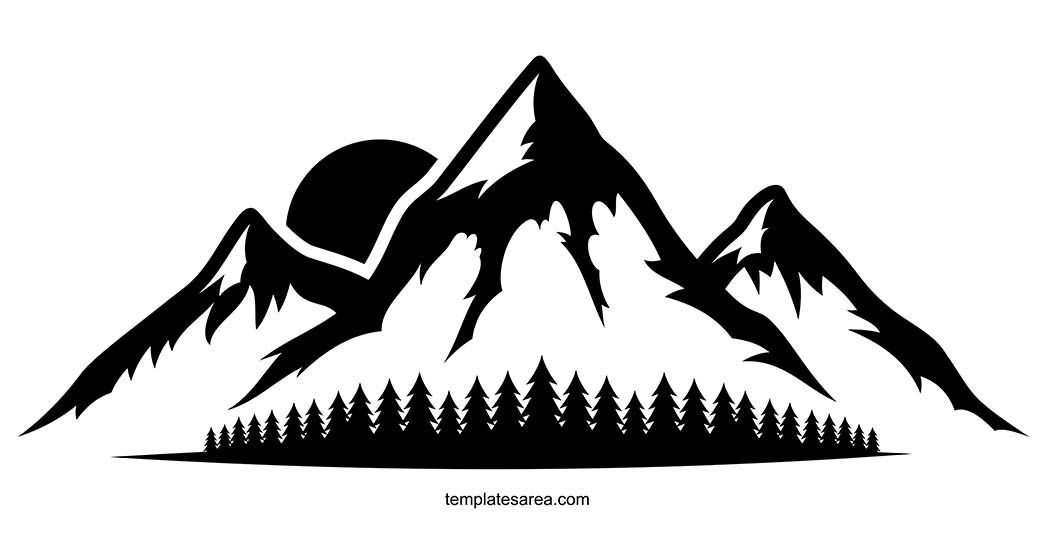 Mountain silhouette svg, png and pdf vector. Black and white mountain illustration graphic.