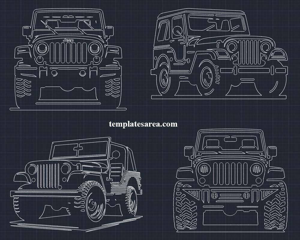 Free 4x4 jeep silhouette DWG file. Adventure themed 2D CAD blocks for AutoCAD.