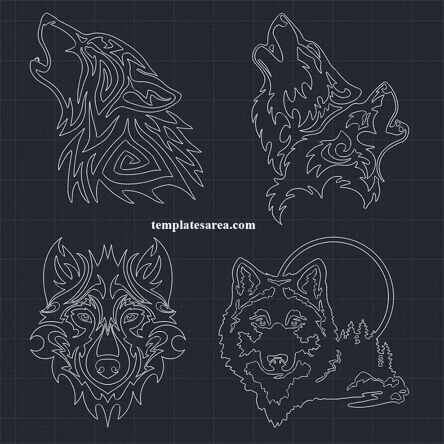 DWG wolf head designs: Download for CNC, engraving & more.