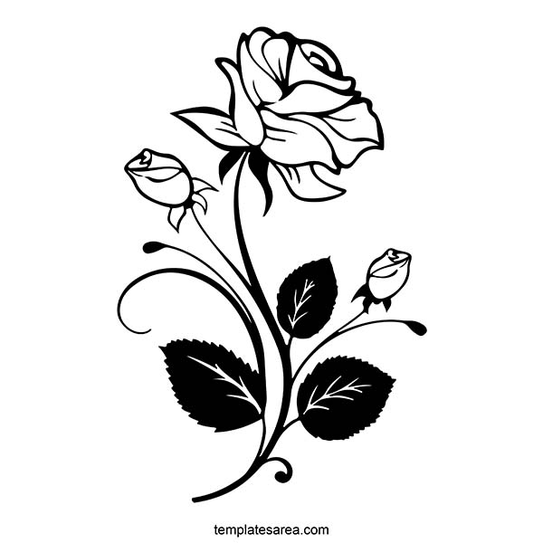 Free Rose Clipart Vector: Black & White Rose with Stem Silhouette