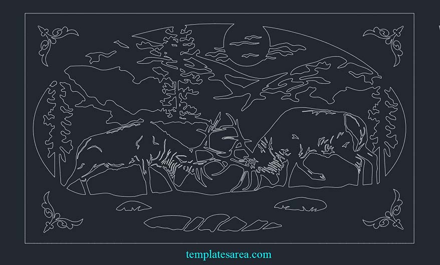 CNC Wall Art: 2D DWG CAD Drawing of Fighting Deer