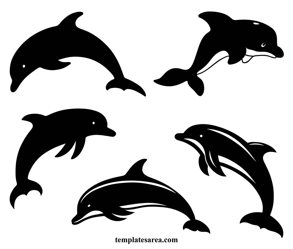 Free dolphin silhouettes: Blcak and white, transparent vector designs.